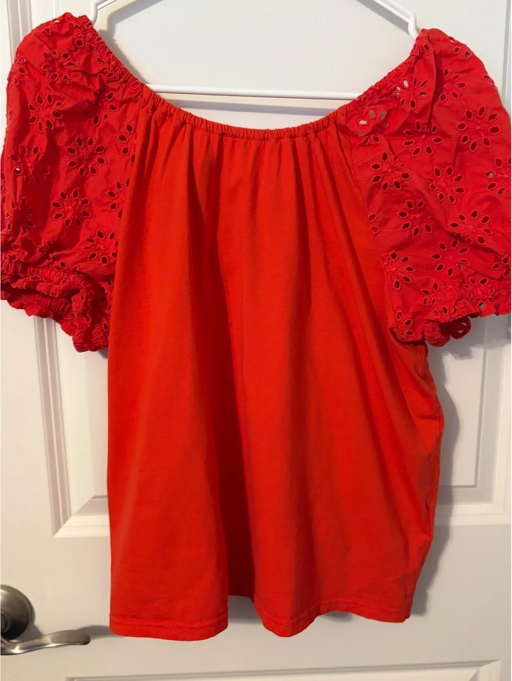 J.Crew Women's orange Puff Sleeve Top with Eyelet Detail, Size M